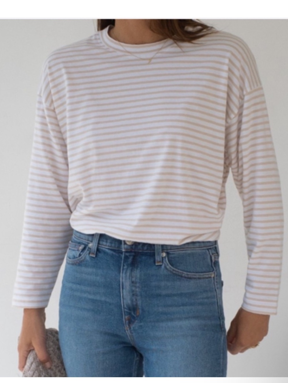 AYR The French Fry Tee Cream and White Cotton Long Sleeve Top